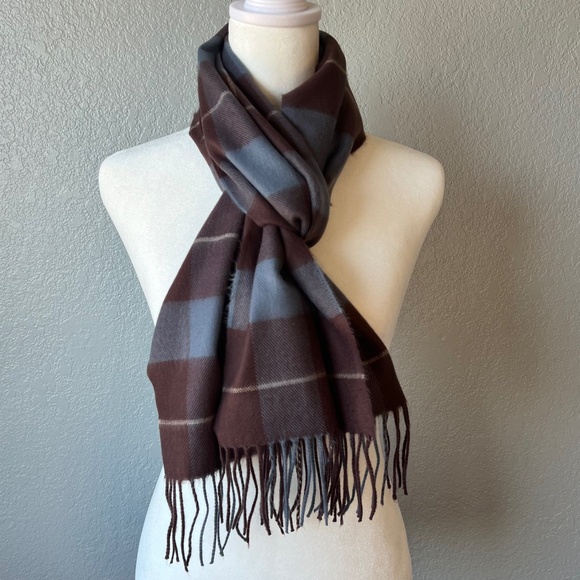 100% Cashmere Plaid Fringe Made in England Scarf - Picture 1 of 4